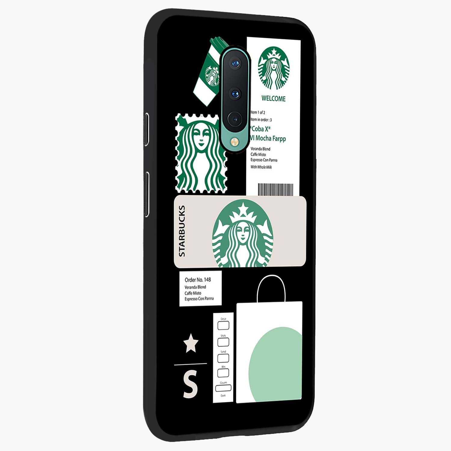 Starbucks Mocha Glass Case upright view showcasing trendy coffee inspired artwork with modern lifestyle theme.