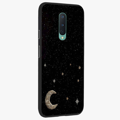 Twinkle Star With Half Moon Glass Case upright view showcasing glowing cosmic artwork with dreamy night theme.