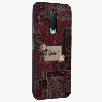 Velvet Wine Pattern Custom Name Glass Case upright view showcasing luxurious wine toned artwork with personalized aesthetic.