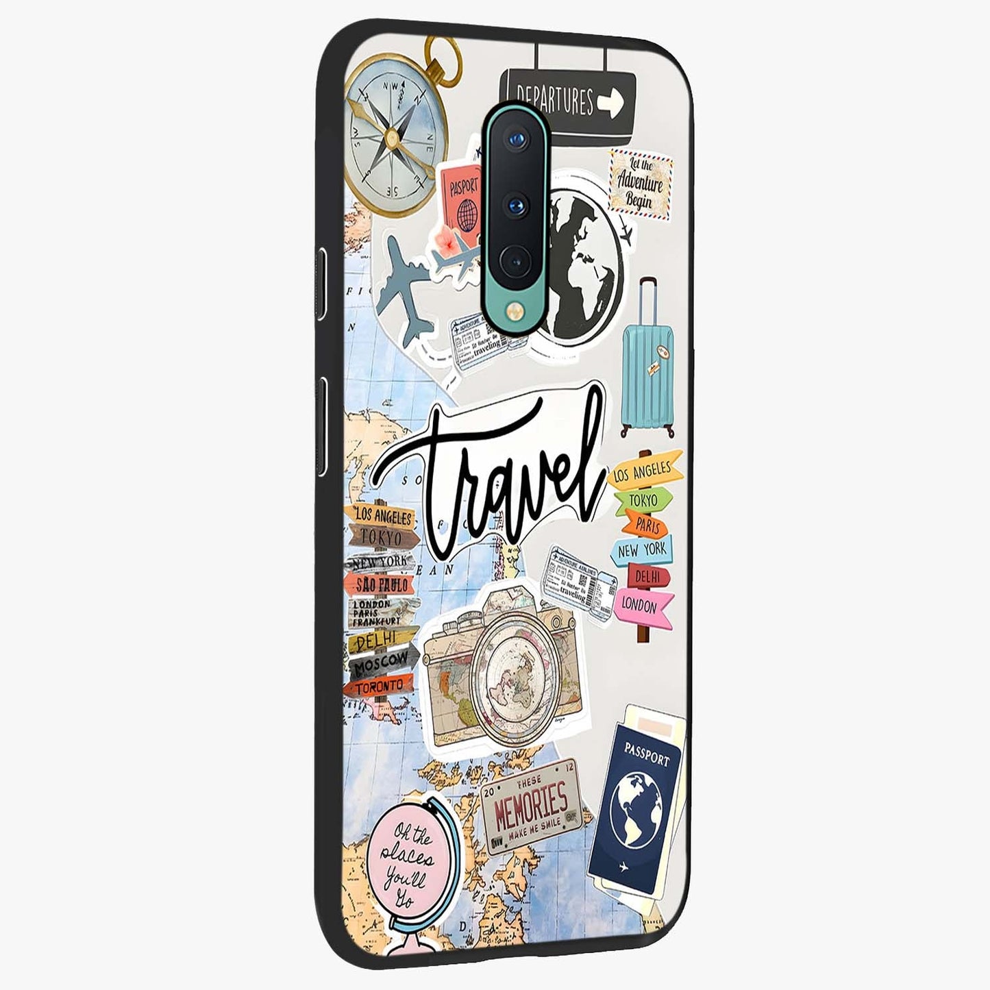 Wanderlust Journal Glass Case upright view showcasing wanderlust inspired artwork with creative exploration theme.