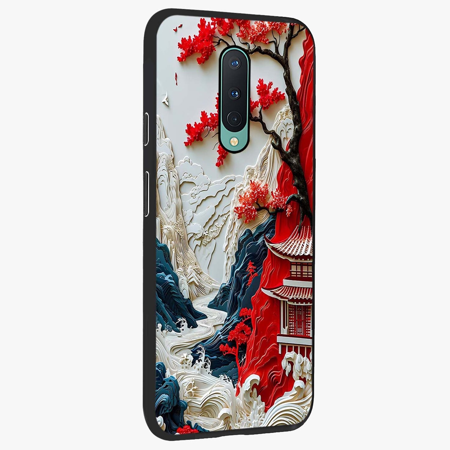 Whispers Of Sakura Waves Glass Case upright view showcasing delicate cherry blossom artwork with elegant nature theme.