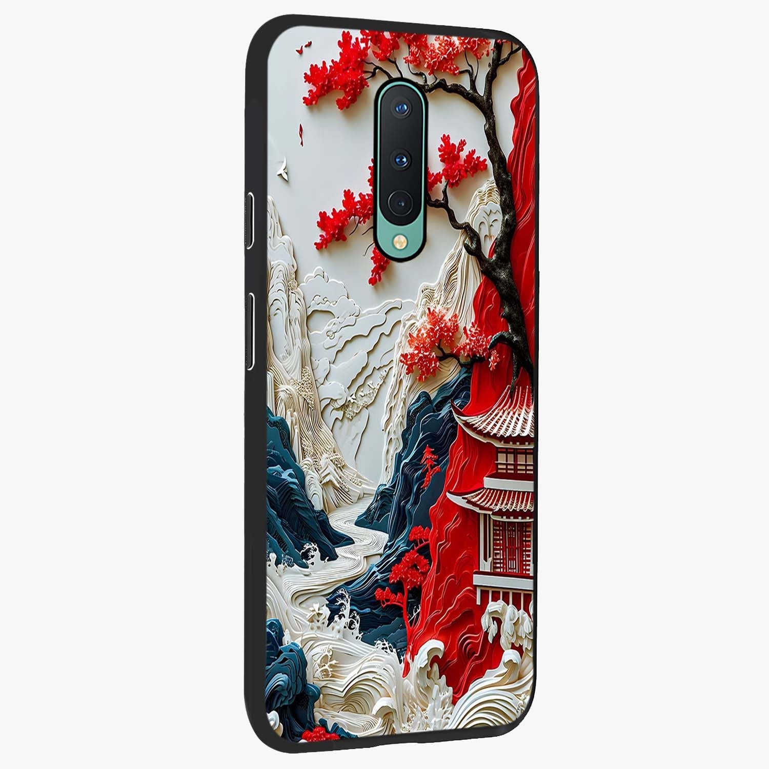 Whispers Of Sakura Waves Glass Case upright view showcasing delicate cherry blossom artwork with elegant nature theme.