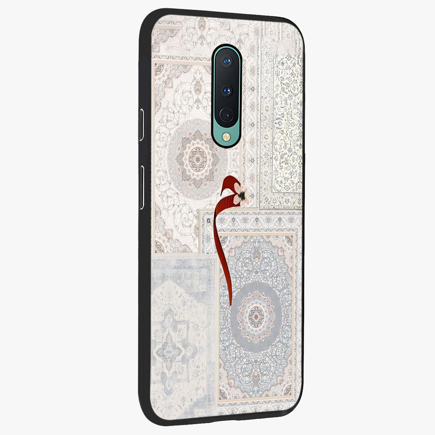White Aesthetic Bow Glass Case upright view showcasing delicate ribbon bow artwork with cute minimalist theme.