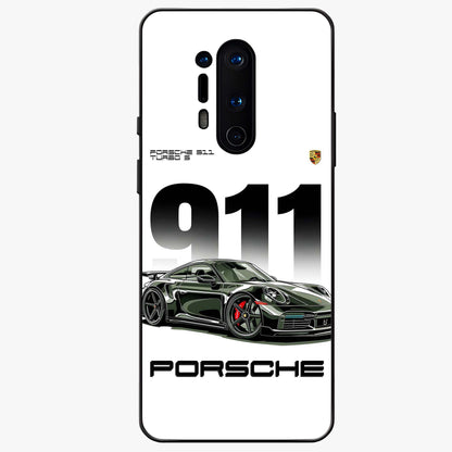 911 Turbo Dominance Glass Case showing clean flat back view with bold 911 sports car artwork and glossy glass finish.