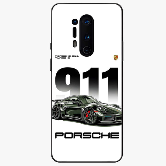 911 Turbo Dominance Glass Case showing clean flat back view with bold 911 sports car artwork and glossy glass finish.