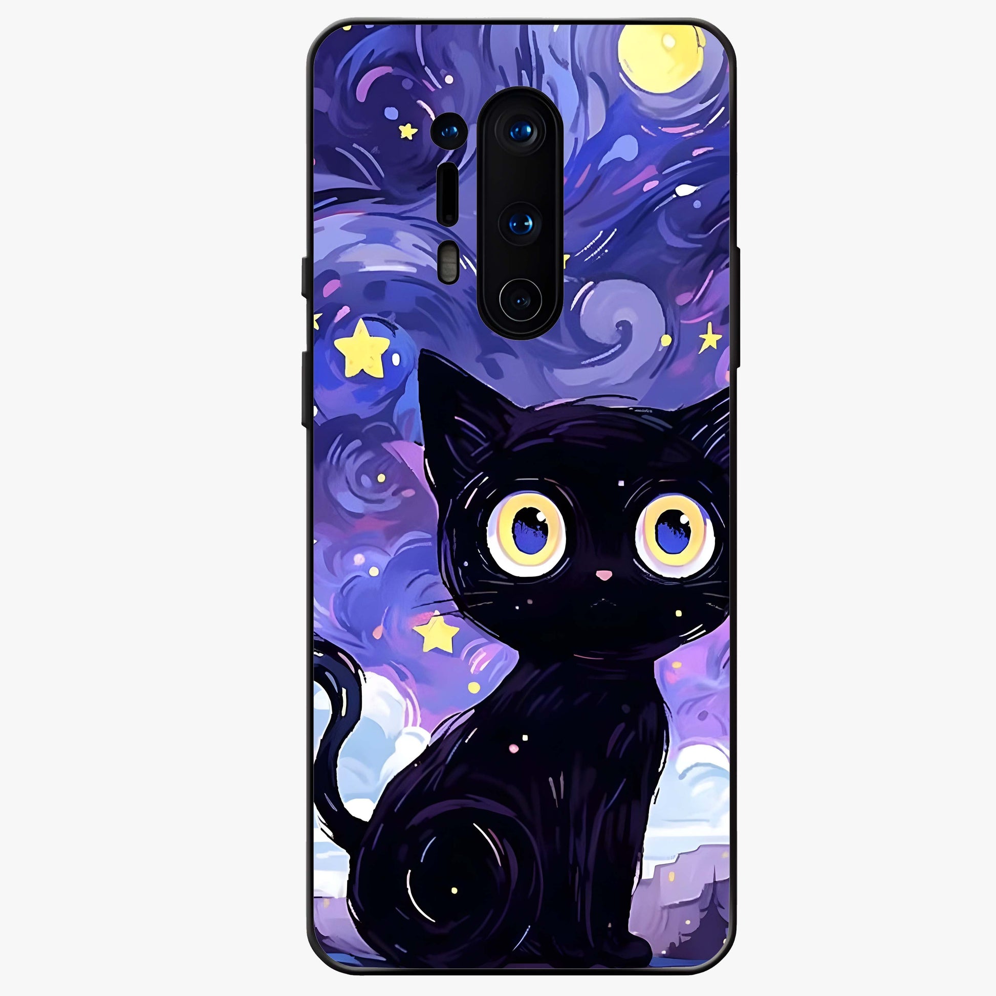 Abstract Cat Art Glass Case showing flat back view with artistic cat illustration and glossy glass finish.