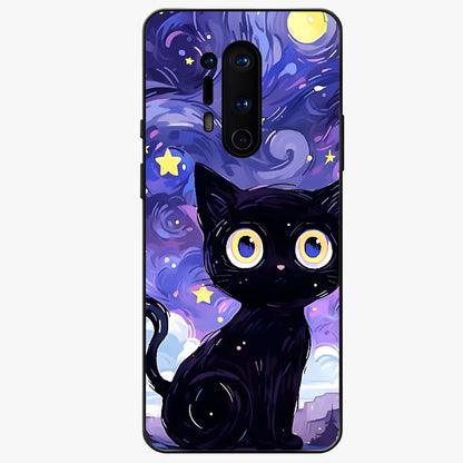 Abstract Cat Art Glass Case showing flat back view with artistic cat illustration and glossy glass finish.