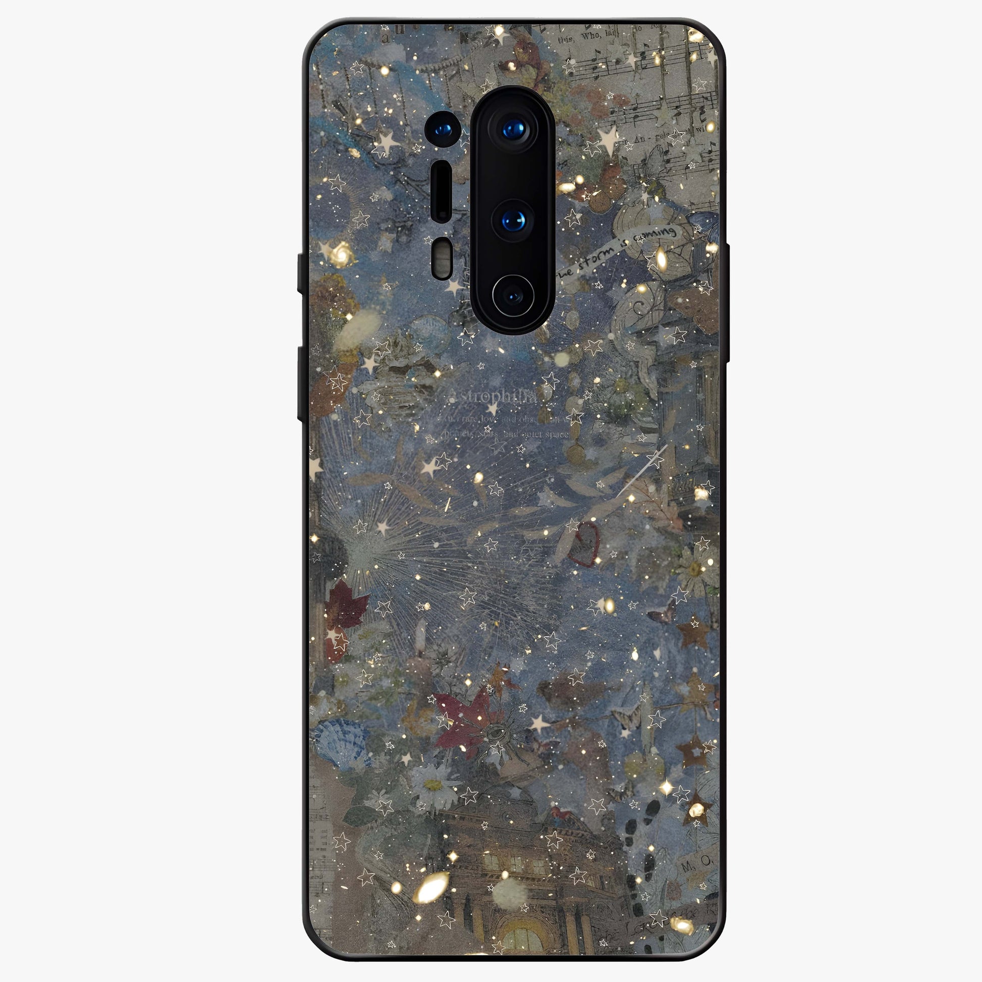 Aesthetic Astrolophia Glass Case showing flat back view with dreamy aesthetic design and glossy glass finish.