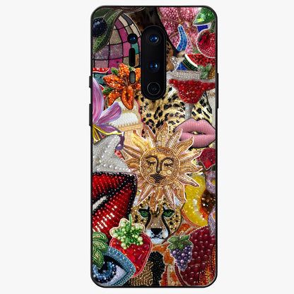 Beaded Fashion Jungle Glass Case showing flat back view with vibrant jungle inspired bead artwork and glossy glass finish.
