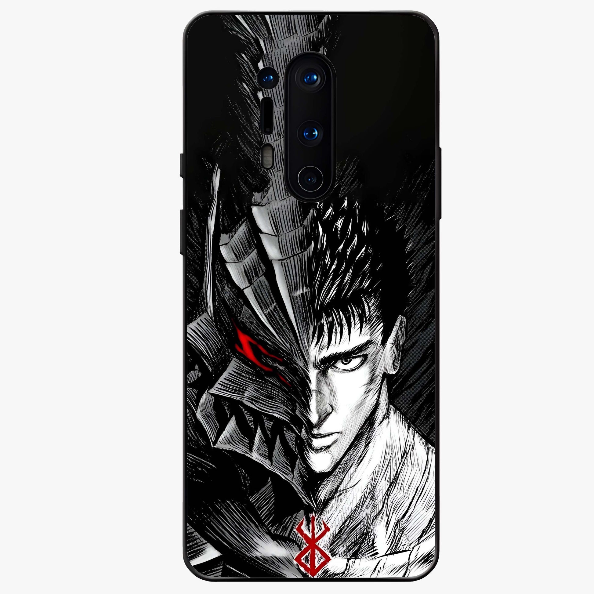 Berserker Blood Oath Glass Case showing flat back view with fierce warrior inspired artwork and glossy glass finish.