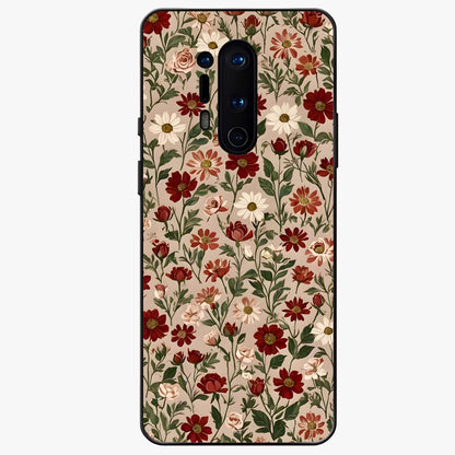 Biege Flower With Leaf Glass Case showing flat back view with soft beige floral artwork and glossy glass finish.