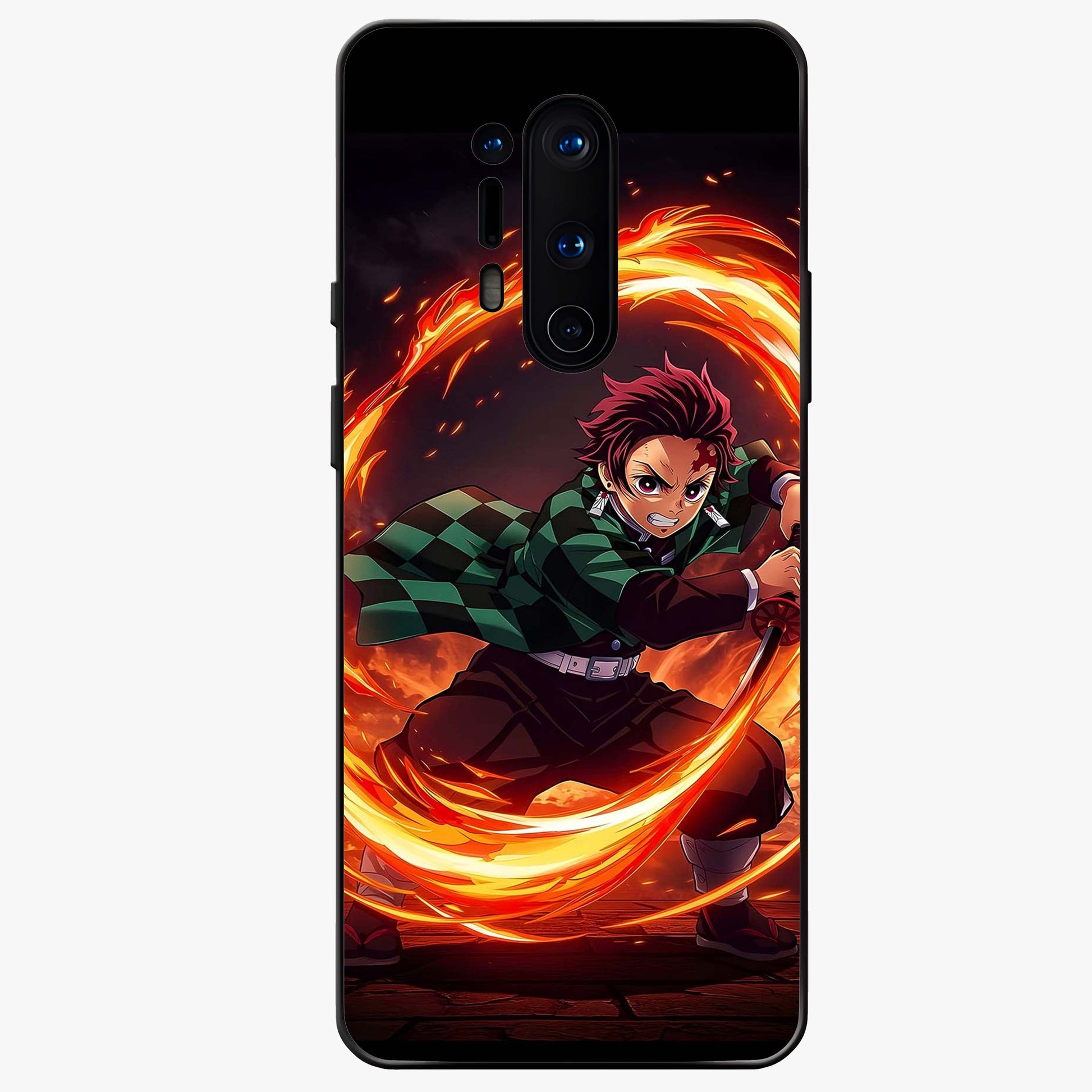Blazing Sword Resolve Glass Case showing flat back view with fiery sword artwork and glossy glass finish.