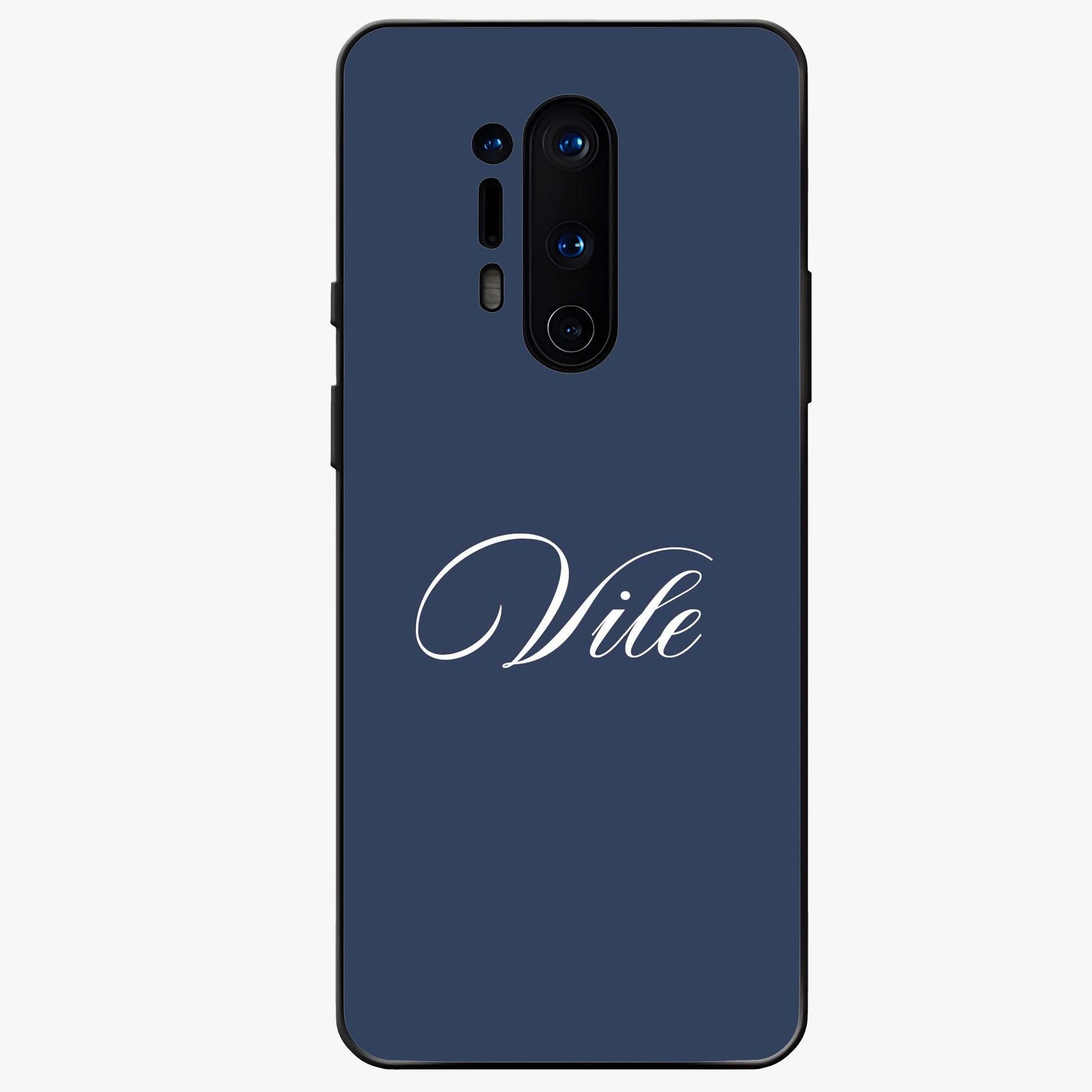 Blue Background Personalized Custom Name Glass Case showing flat back view with minimal blue background and custom name design.