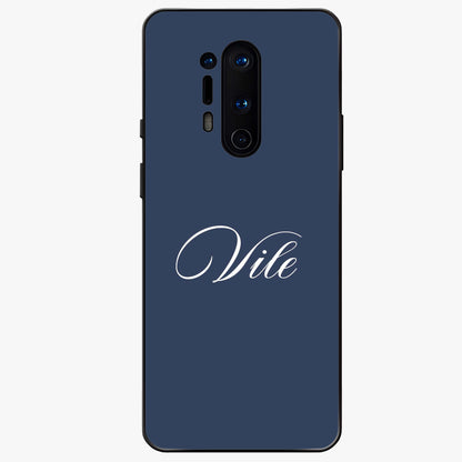 Blue Background Personalized Custom Name Glass Case showing flat back view with minimal blue background and custom name design.