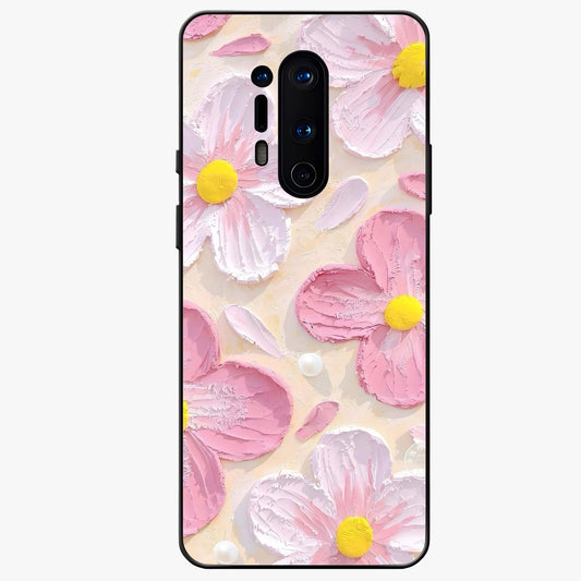 Blush Bloom Texture Glass Case showing flat back view with soft blush floral texture artwork and glossy glass finish.