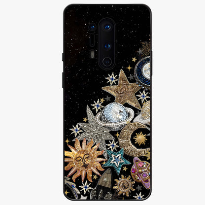 Cosmic Sparkle Dreams Glass Case showing flat back view with sparkling cosmic artwork and glossy glass finish.