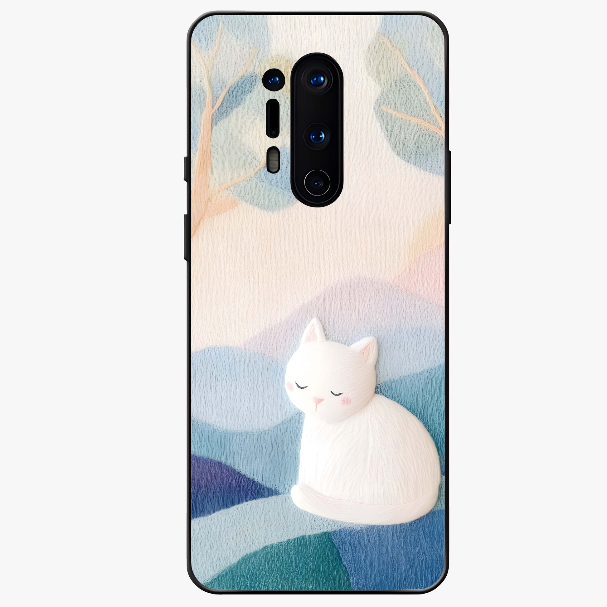 Cotton Dream Cat Glass Case showing flat back view with soft dreamy cat artwork and glossy glass finish.