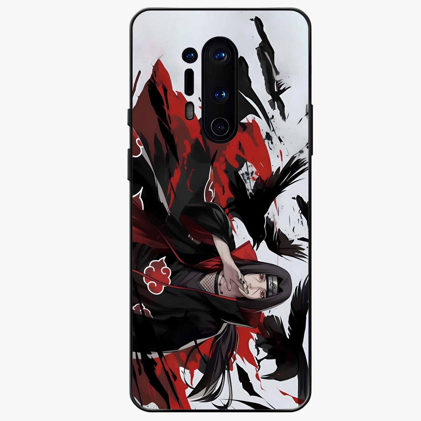 Crimson Crow Illusion Glass Case showing flat back view with artistic crow illusion artwork and glossy glass finish.