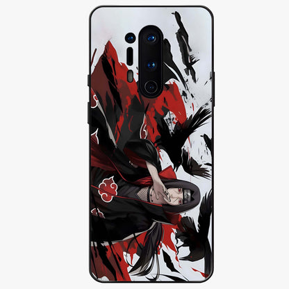 Crimson Crow Illusion Glass Case showing flat back view with artistic crow illusion artwork and glossy glass finish.