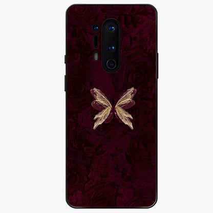 Crimson Fade Butterfly Glass Case showing flat back view with fading butterfly artwork and glossy glass finish.