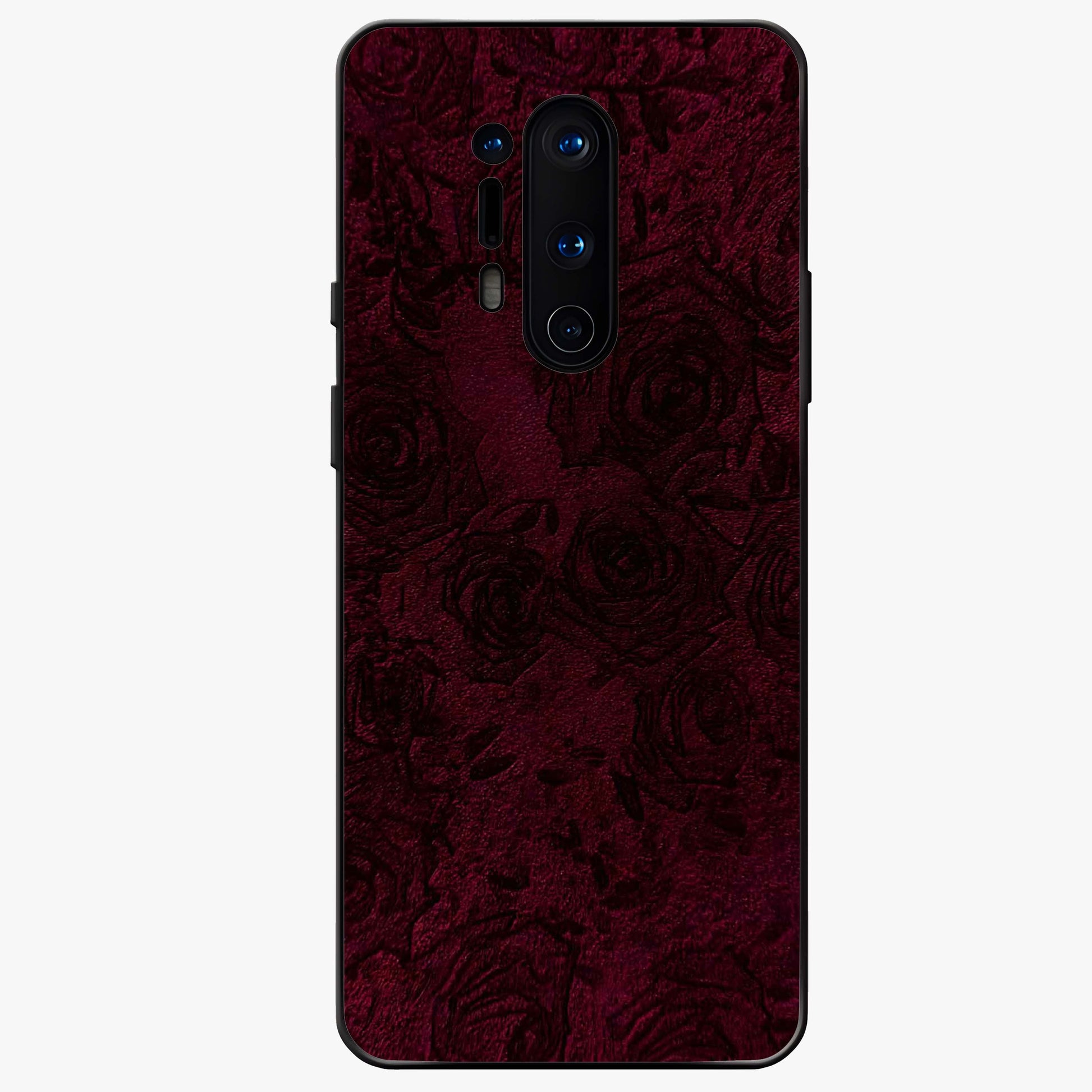 Crimson Fade Flow Glass Case showing flat back view with flowing crimson gradient artwork and glossy glass finish.