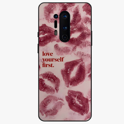 Crimson Kiss Love Glass Case showing flat back view with romantic crimson themed artwork and glossy glass finish.