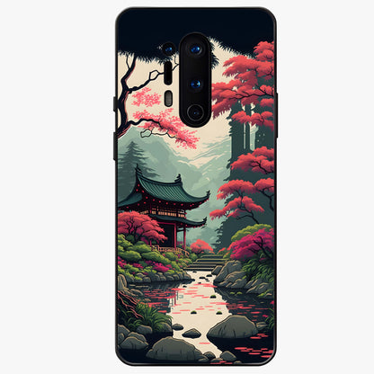 Crimson Temple View Glass Case showing flat back view with temple inspired artwork and glossy glass finish.