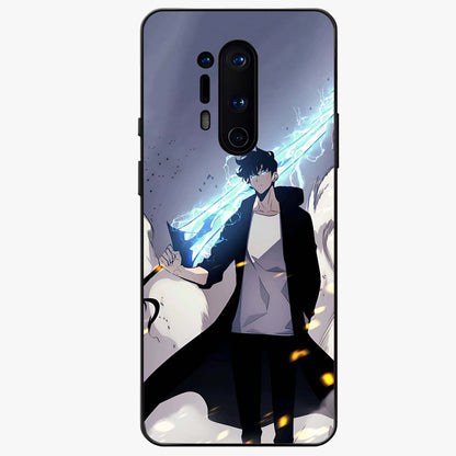 Dark Lightning Anime Warrior Glass Case showing flat back view with intense anime warrior artwork and glossy glass finish.