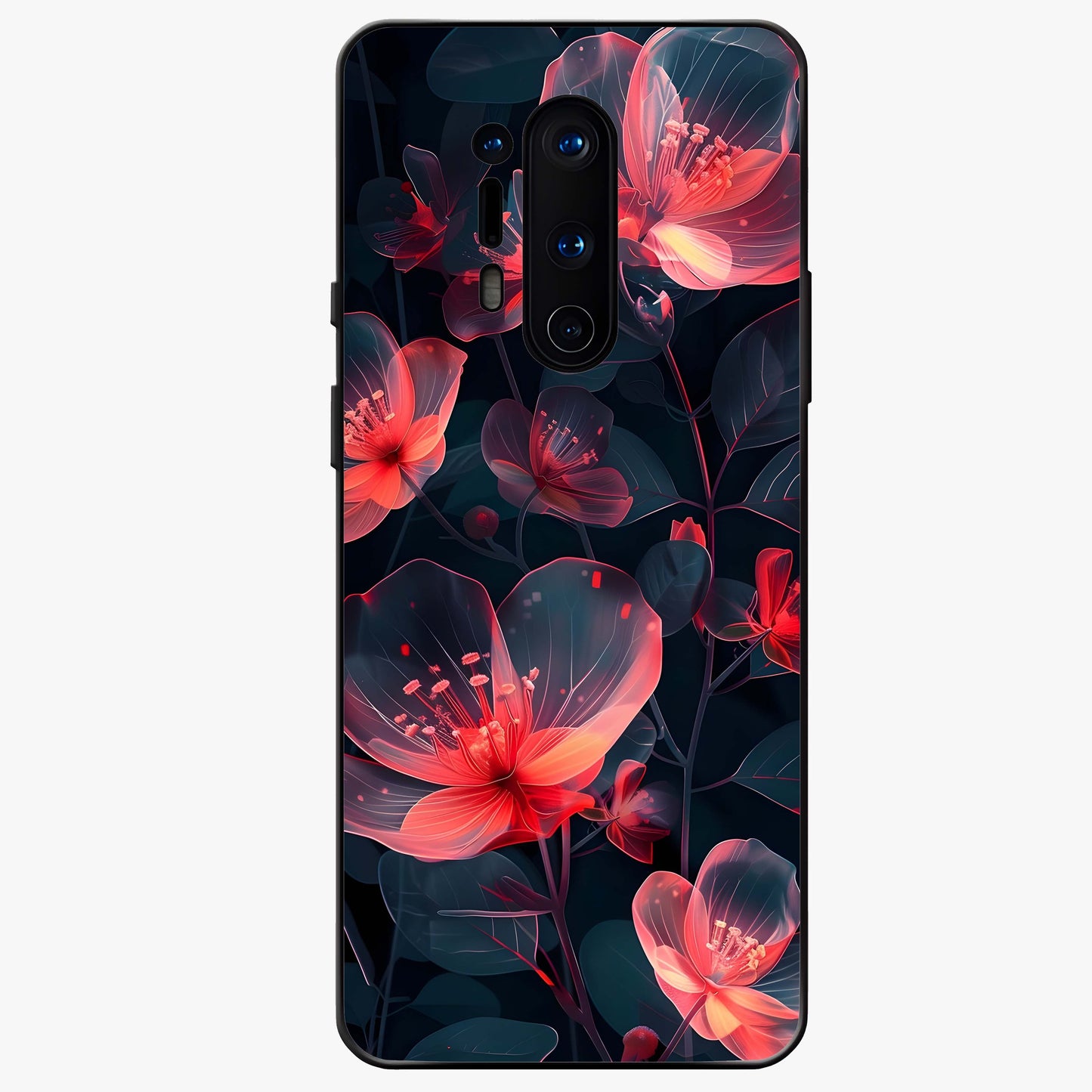 Dark Shade of Flower Glass Case showing flat back view with elegant dark floral artwork and glossy glass finish.