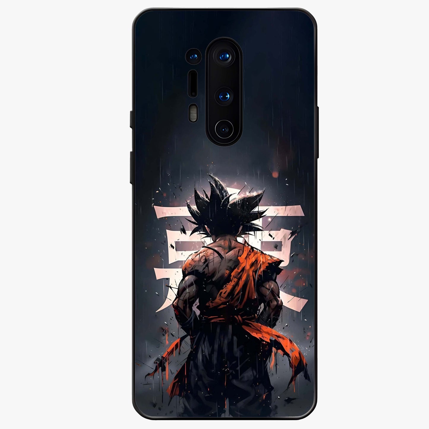 Dark Warrior In Rain Glass Case showing flat back view with warrior artwork in rainy atmosphere and glossy glass finish.