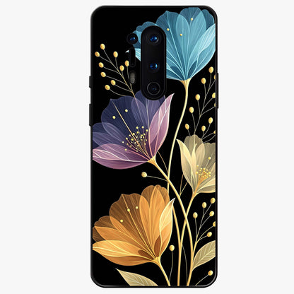 Delicate Multicolor Flowers Glass Case showing flat back view with vibrant floral artwork and glossy glass finish.