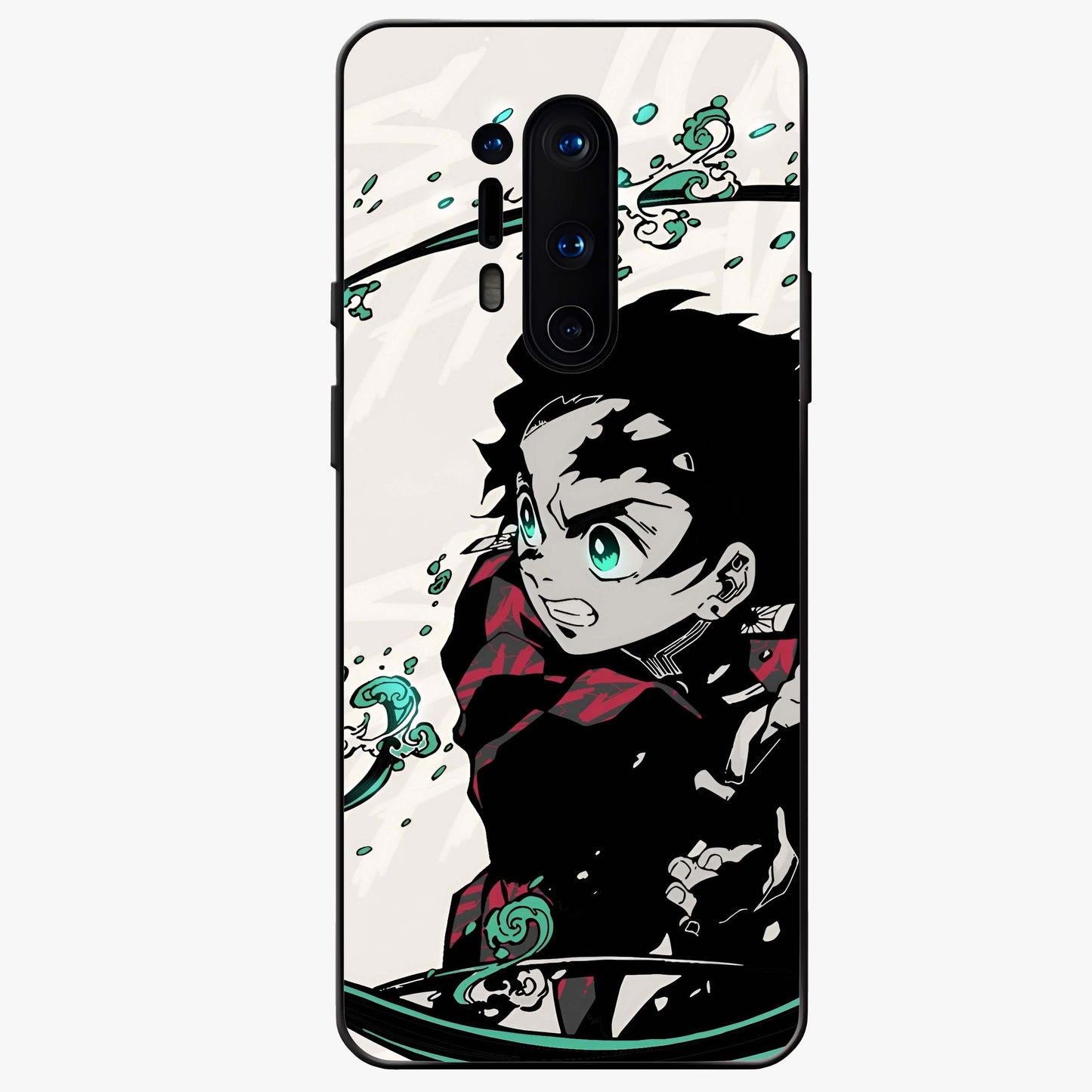 Demon Slayer Glass Case showing flat back view with bold anime inspired artwork and glossy glass finish.