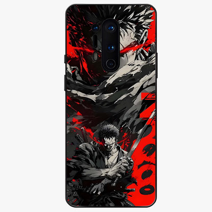 Demon Sword Resolve Glass Case showing flat back view with fierce sword warrior artwork and glossy glass finish.