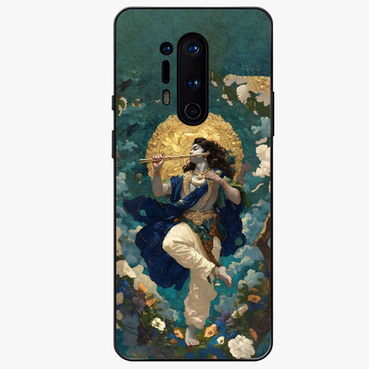 Divine Krishna Art Glass Case showing flat back view with Lord Krishna artwork and glossy glass finish.