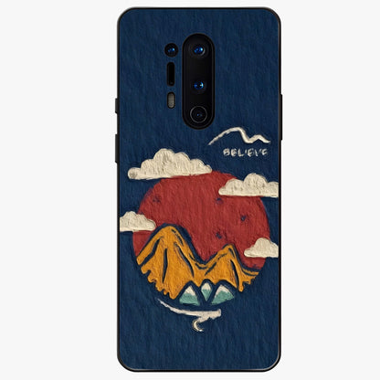 Dream Beyond Mountains Glass Case showing flat back view with scenic mountain landscape artwork and glossy glass finish.