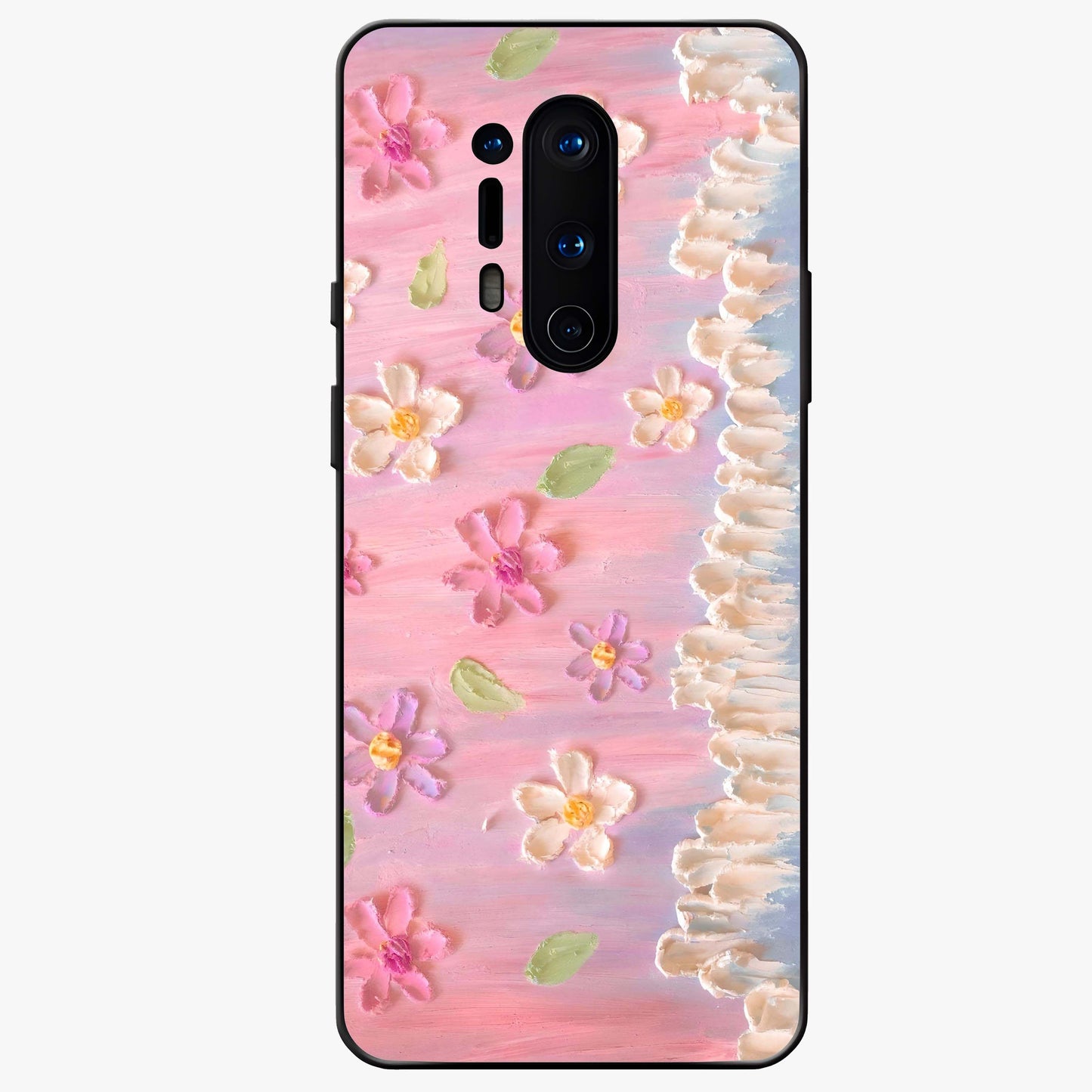 Dreamy Painted Garden Glass Case showing flat back view with artistic painted floral garden artwork and glossy glass finish.