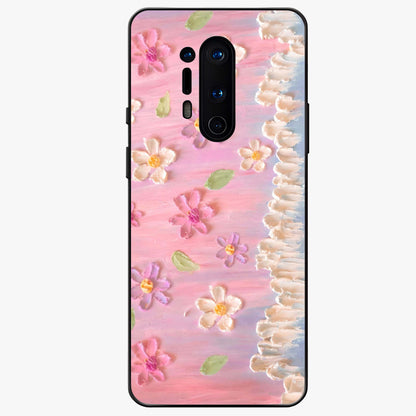 Dreamy Painted Garden Glass Case showing flat back view with artistic painted floral garden artwork and glossy glass finish.