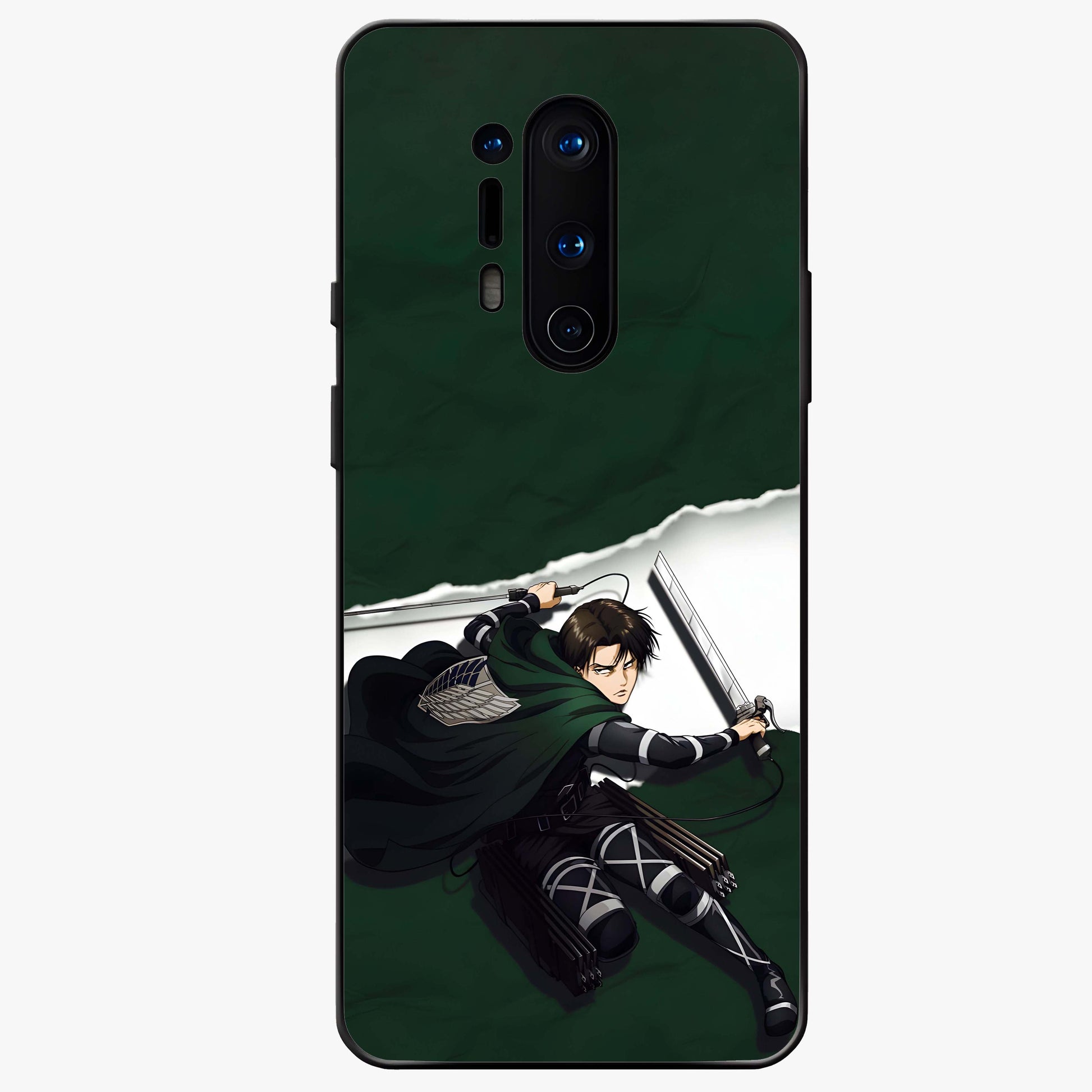 Emerald War Vanguard Glass Case showing flat back view with powerful warrior themed artwork and glossy glass finish.