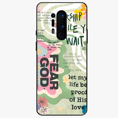 Faith Over Fear Glass Case showing flat back view with motivational typography artwork and glossy glass finish.
