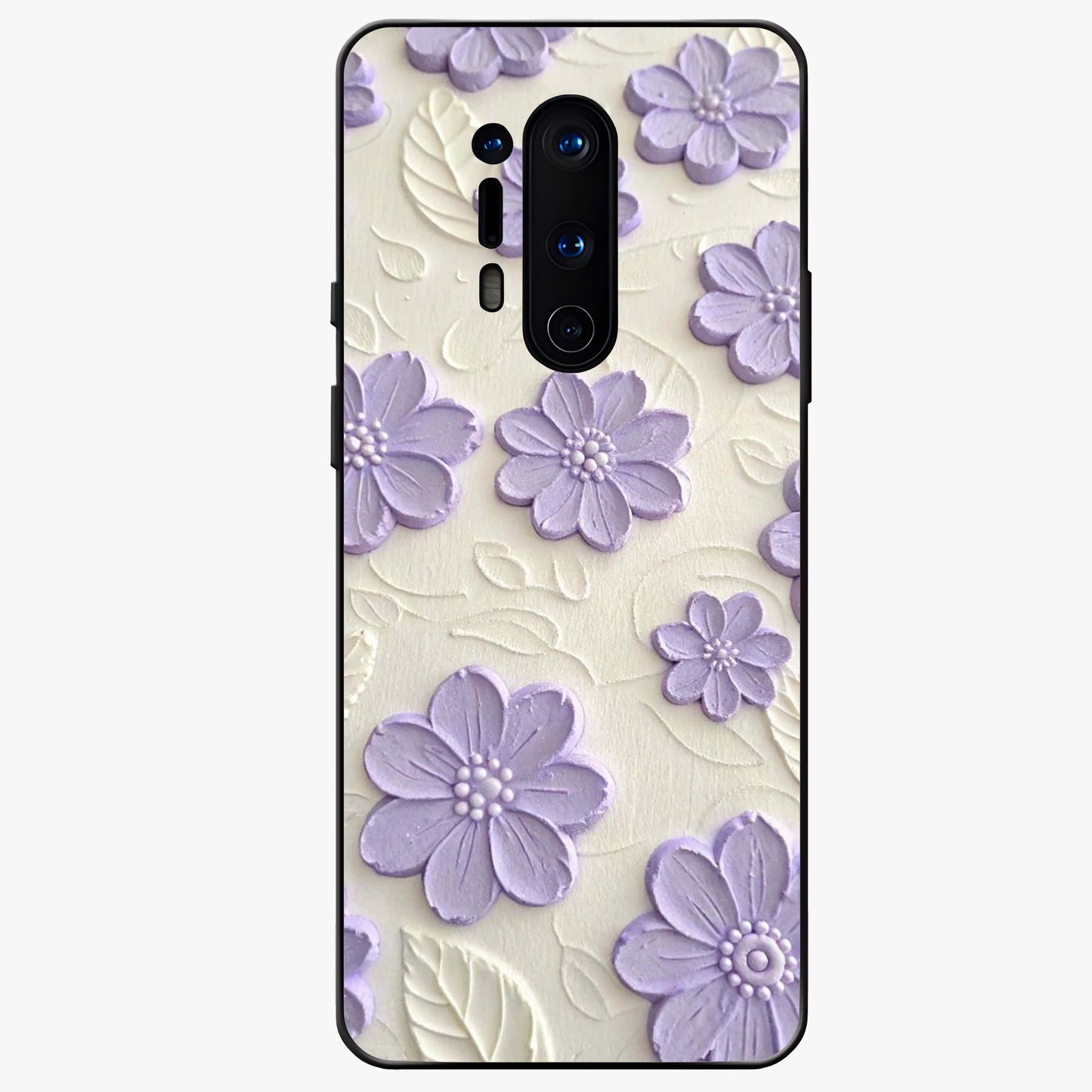 Floral Wall Art With Purple Flowers Glass Case showing flat back view with purple flower artwork and glossy glass finish.