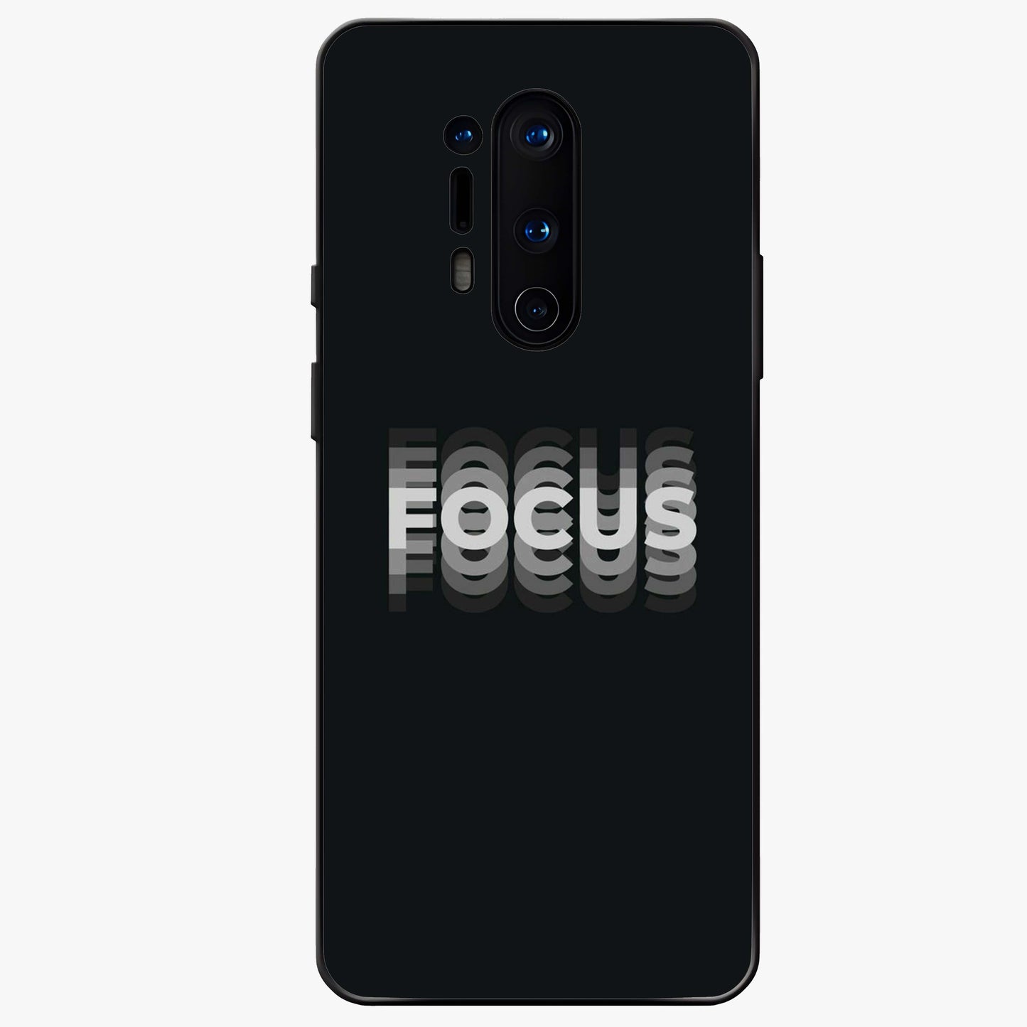 Focus Mode On Glass Case showing flat back view with bold motivational typography design and glossy glass finish.