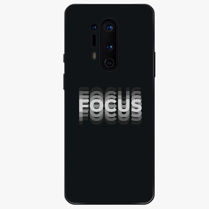 Focus Mode On Glass Case showing flat back view with bold motivational typography design and glossy glass finish.