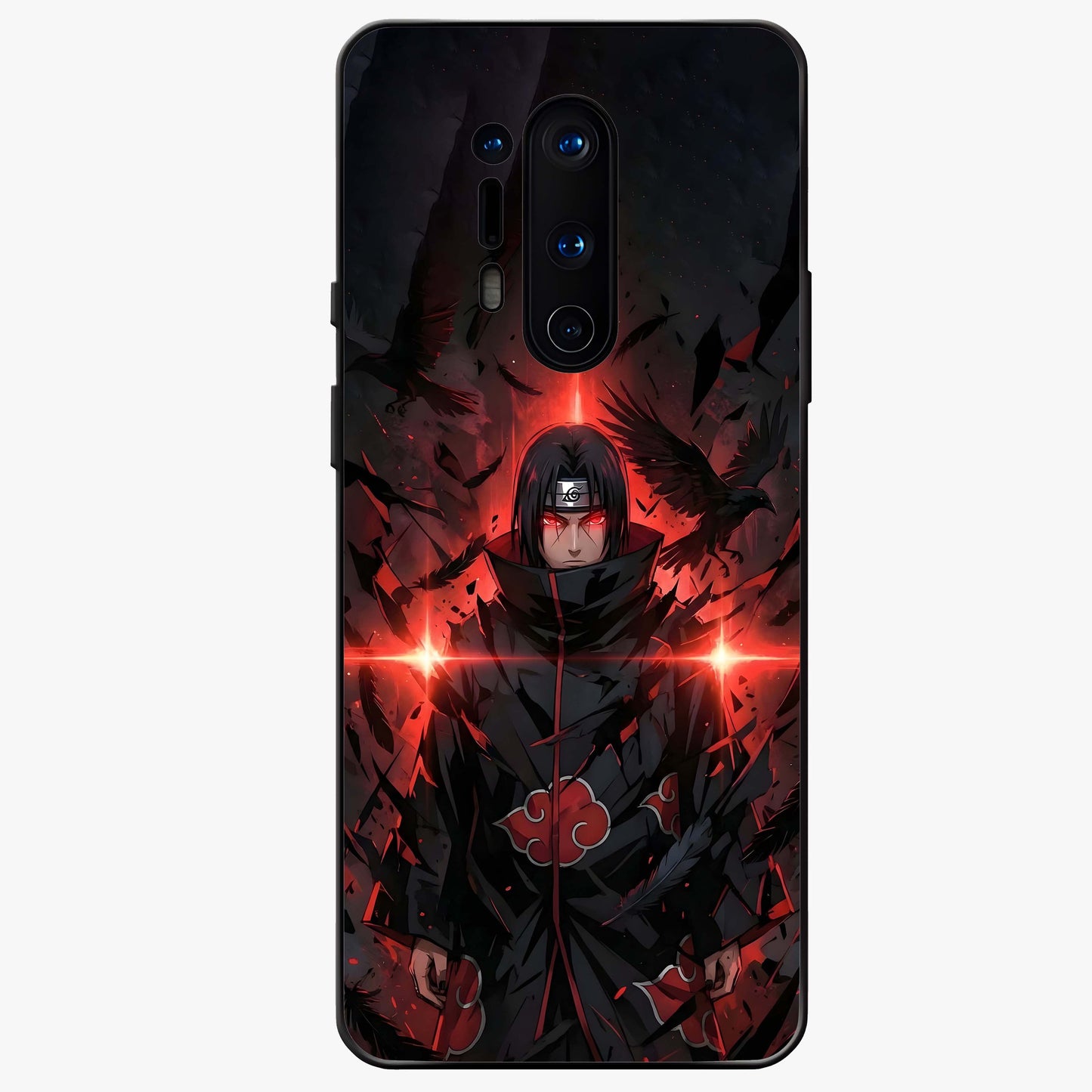 Focused Blade Discipline Glass Case showing flat back view with warrior sword themed artwork and glossy glass finish.