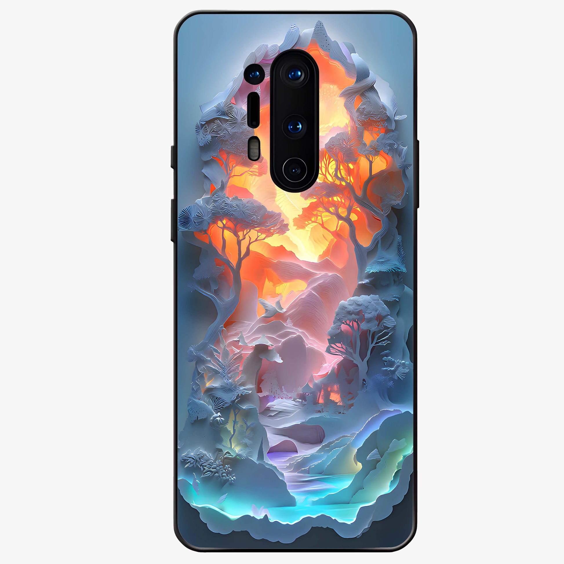 Glow Forest Portal Glass Case showing flat back view with glowing forest portal artwork and glossy glass finish.