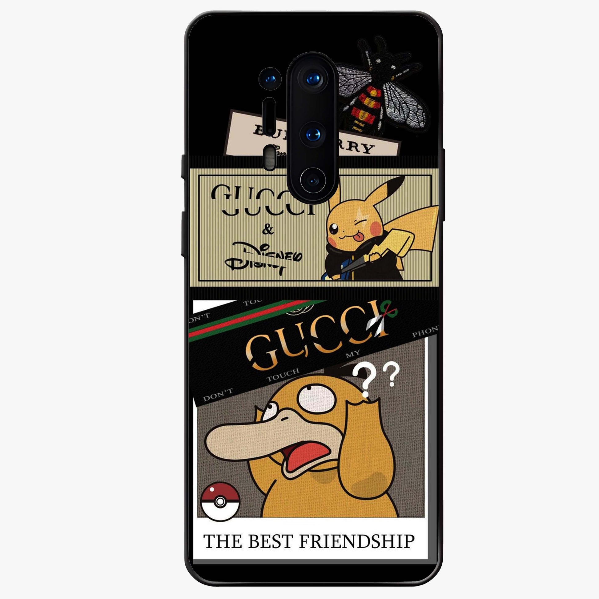 Gucci Play Mashup Glass Case showing flat back view with luxury inspired graphic artwork and glossy glass finish.