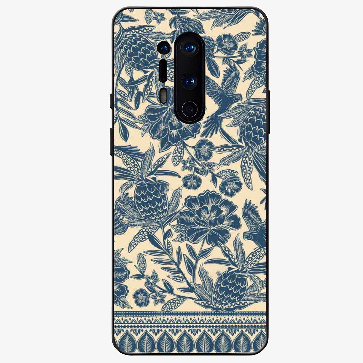 Heirloom Wild Bloom Glass Case showing flat back view with vintage inspired wild flower artwork and glossy glass finish.