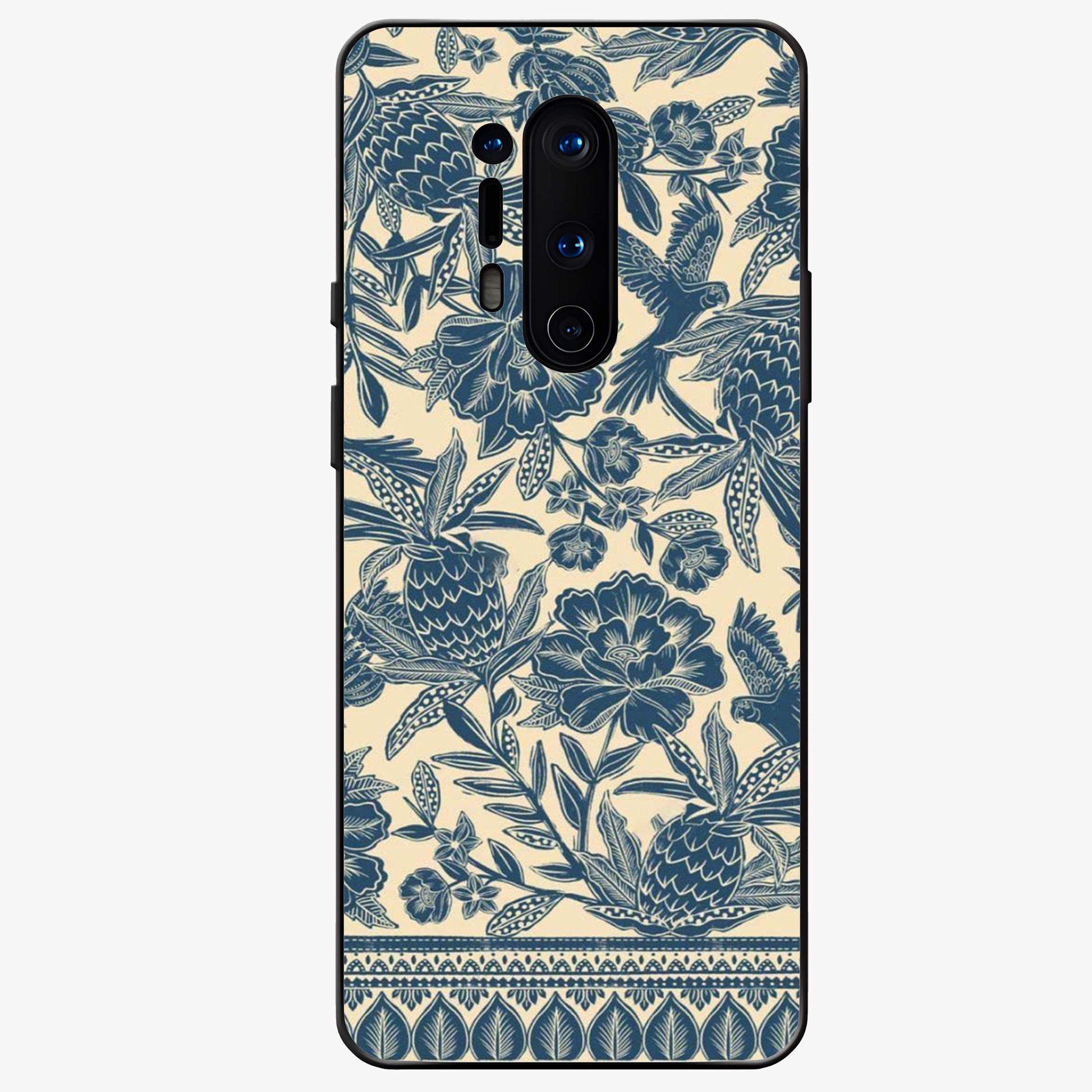 Heirloom Wild Bloom Glass Case showing flat back view with vintage inspired wild flower artwork and glossy glass finish.