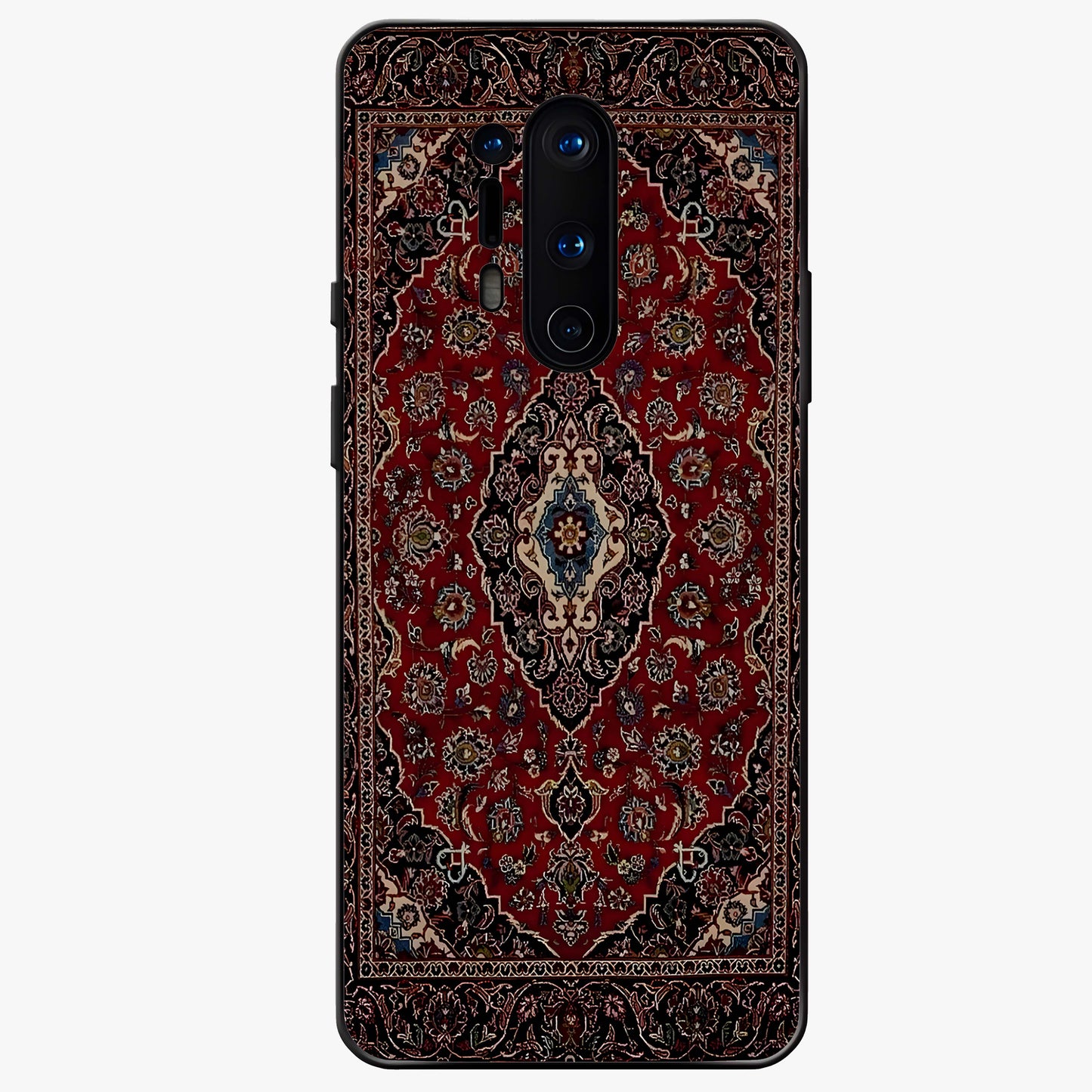 Heritage Carpet Royale Glass Case showing flat back view with ornate Persian carpet inspired pattern and glossy glass finish.
