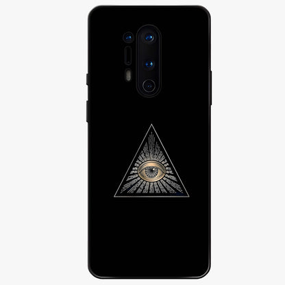 Illuminati Evil Glass Case showing flat back view with mysterious illuminati symbol artwork and glossy glass finish.