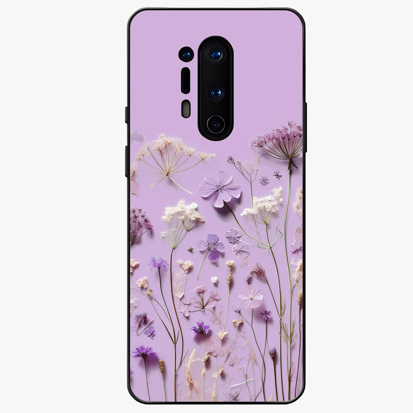 Lavender Blossom Dream Glass Case showing flat back view with soft lavender floral artwork and glossy glass finish.